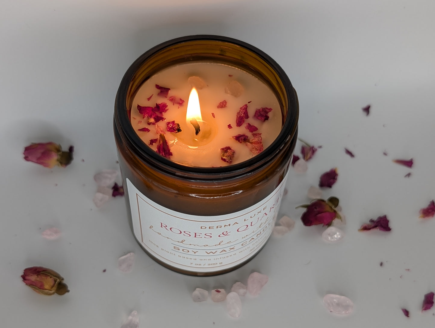 Roses & Quartz Soy Wax Candle - 7 oz