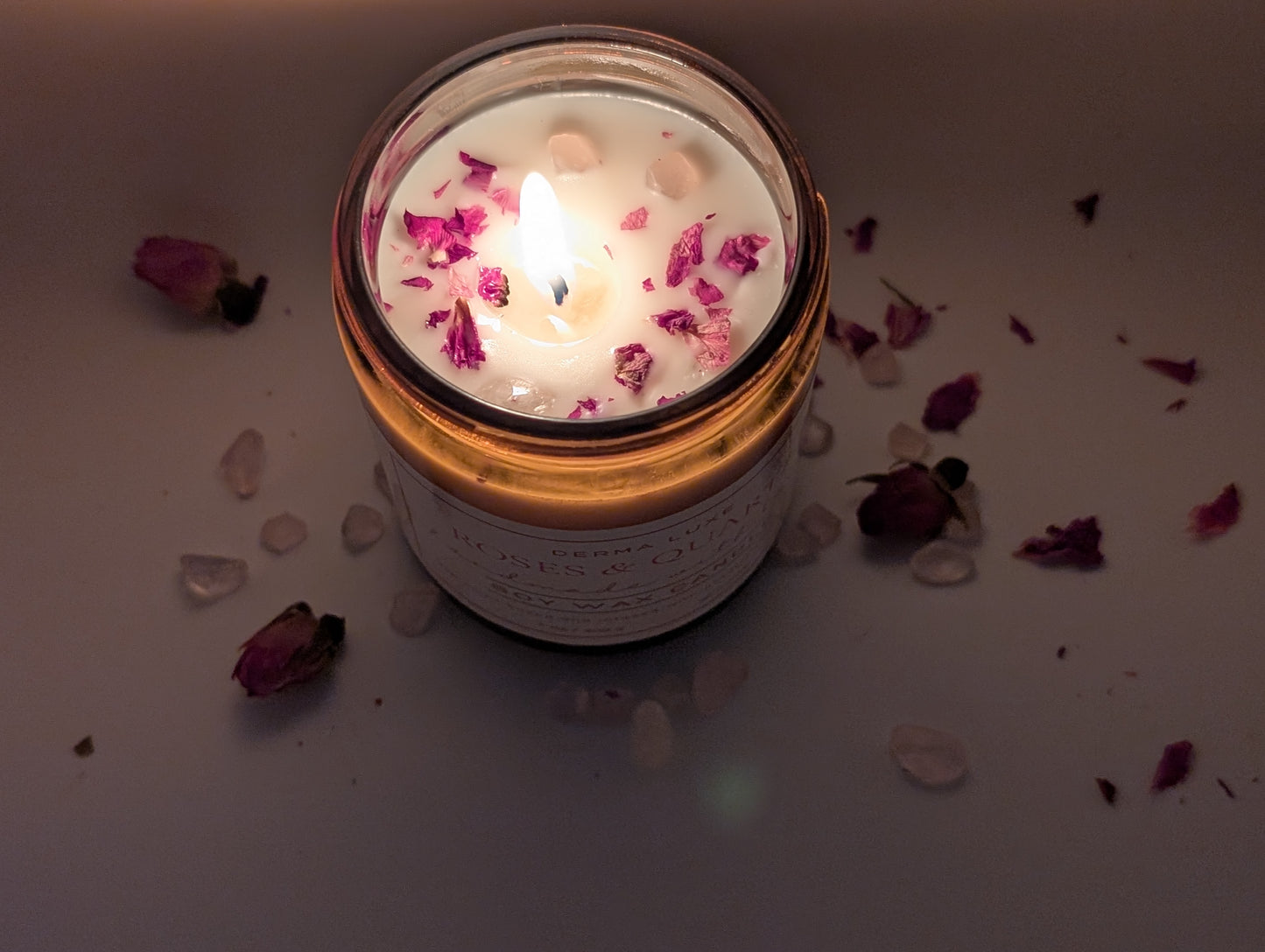 Roses & Quartz Soy Wax Candle - 7 oz