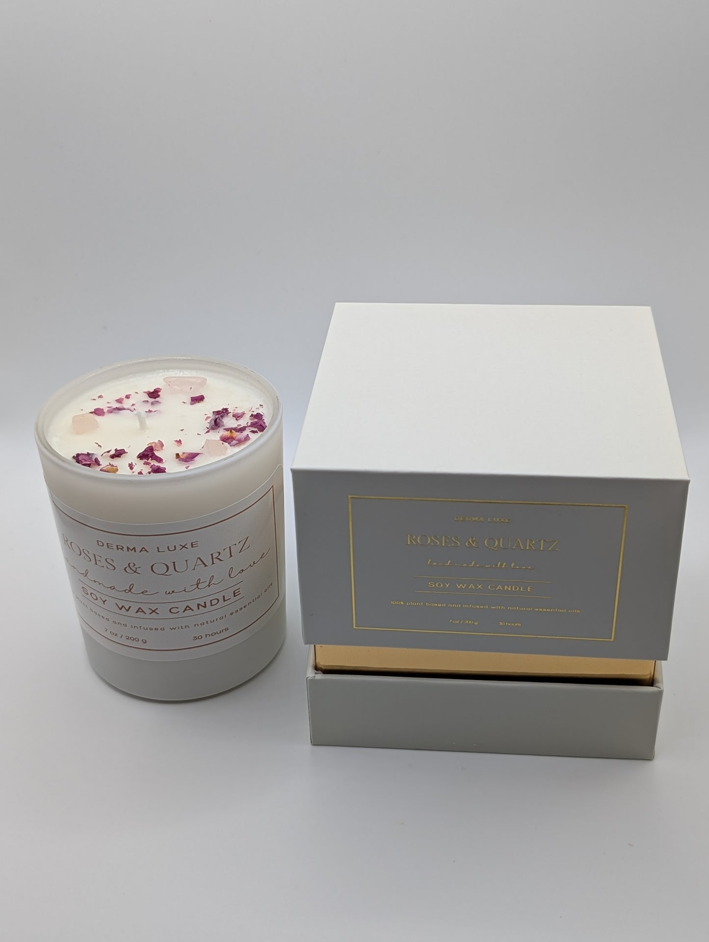 Roses & Quartz Soy Wax Candle with Gift Box